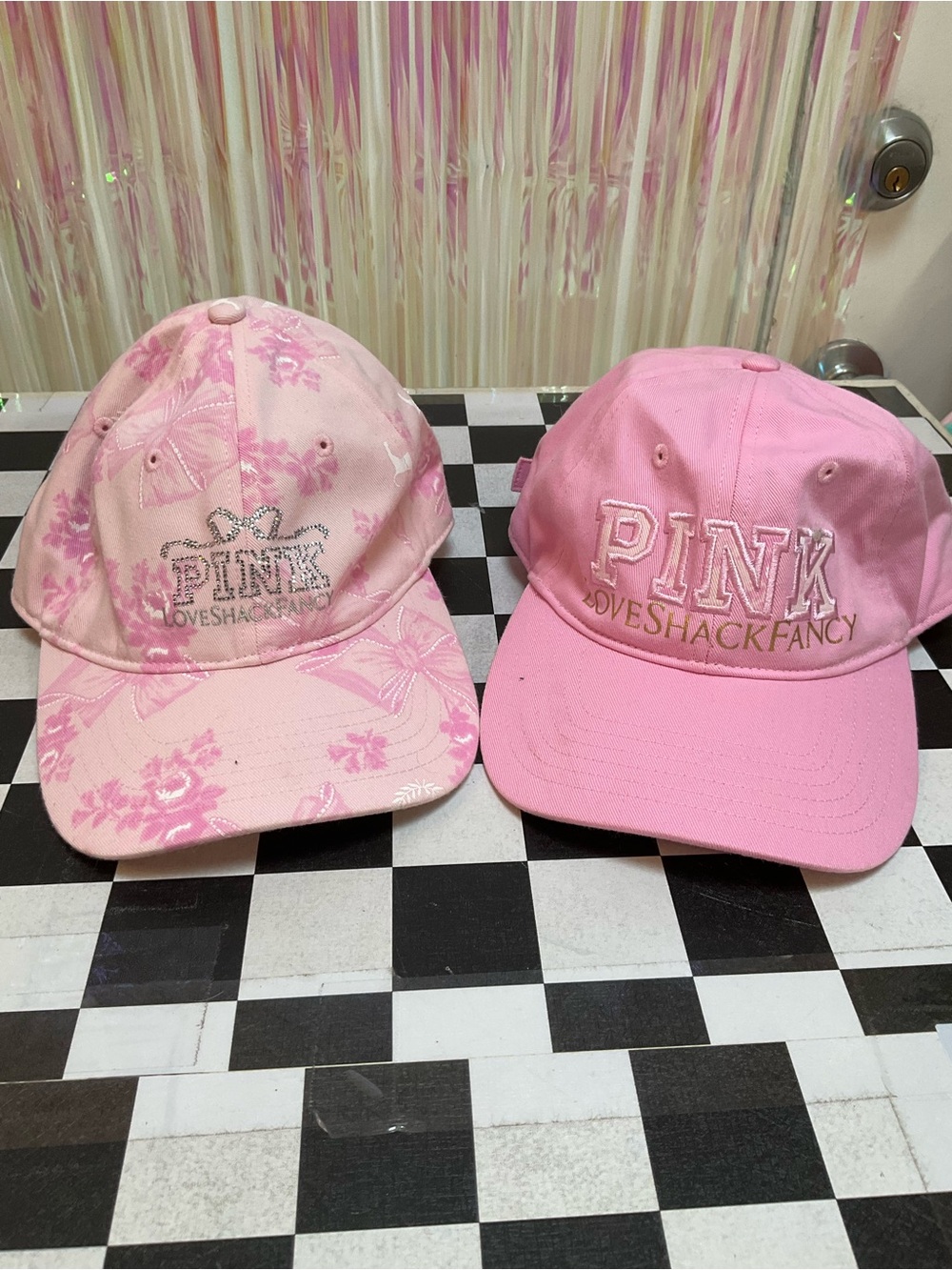 Two PINK X LOVESHACKFANCY Victoria's Secret Light Pink Baseball Cap